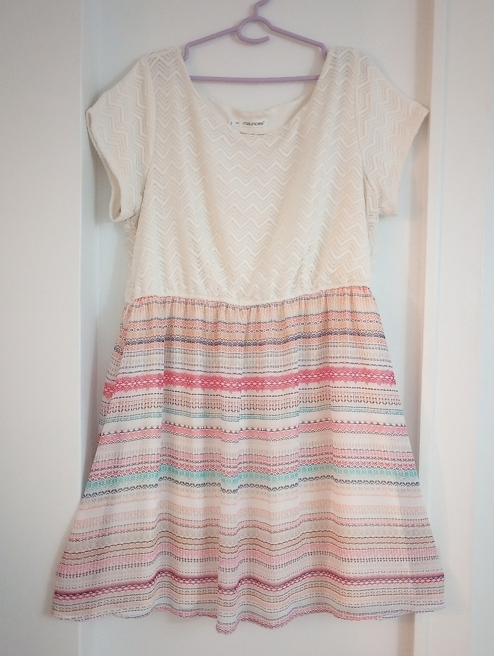 Maurices Cream Lace Dress with Multicolor Striped Skirt Size 3